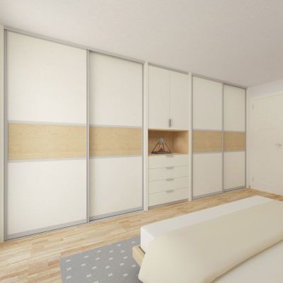 Schlafzimmer Schrank mit füllungsteilenden Sprossen - Uni- und Holzdekor Marke Doralux