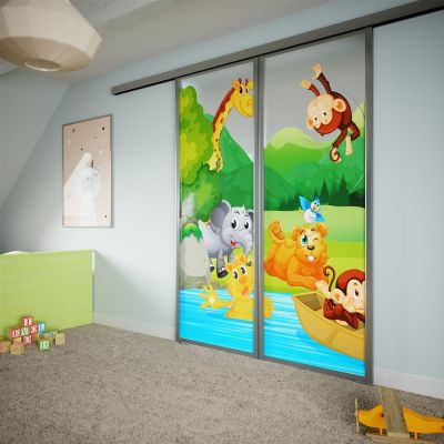 Kinderzimmer zum Spielzimmer durch eine Digitalprint Gleittür Marke Doralux